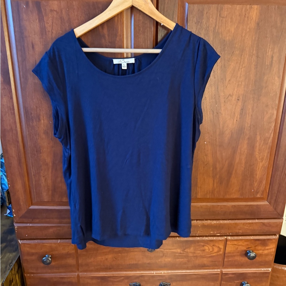 Blue Flutter Sleeve Relaxed Blouse